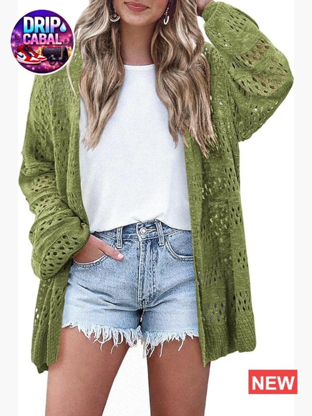 Lightweight Crochet Cardigan Open Front Knit Oversized Sweater Long Sleeve